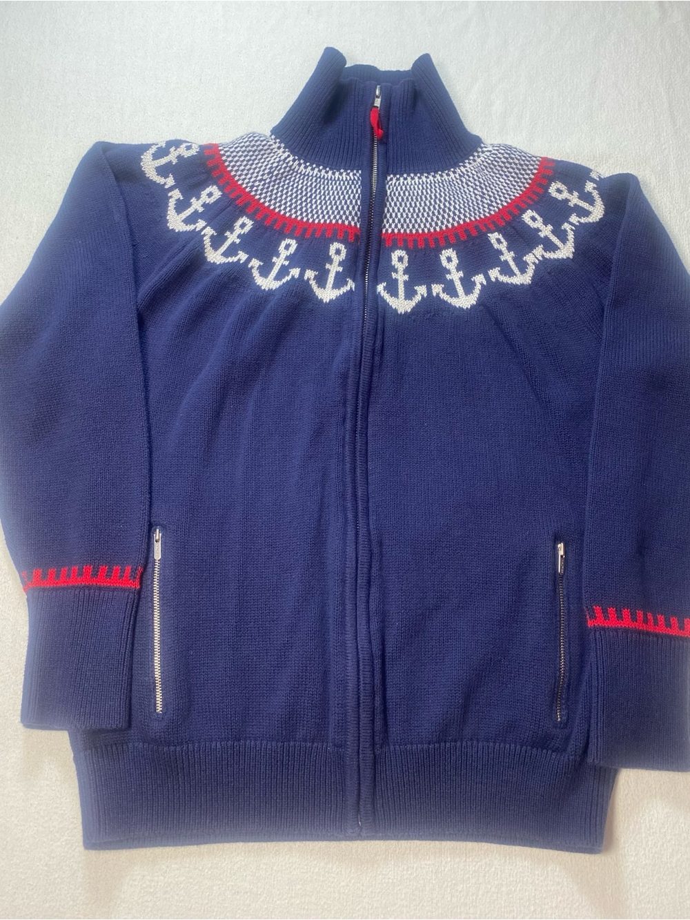 Nautica Navy and Red Knit Zip Sweater